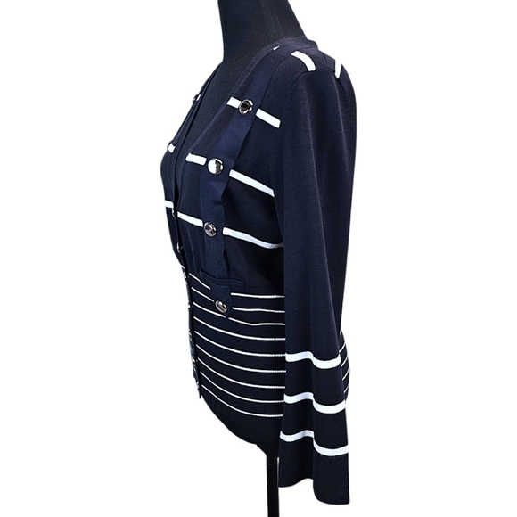 Carlisle Silk Blend Nautical Luxe Knit Snap Front Cardigan Sweater Medium Sailor - Picture 6 of 14